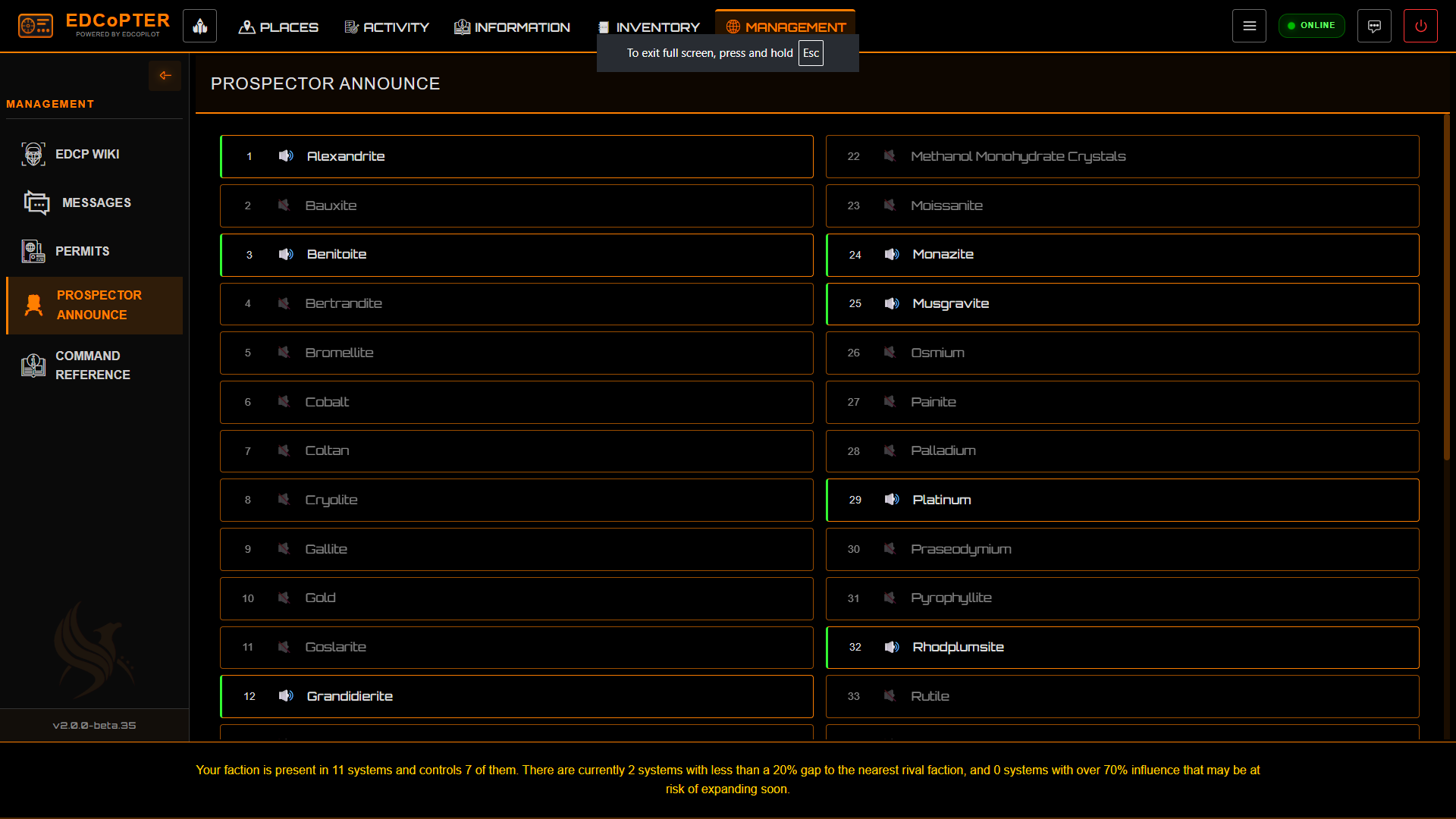 Prospector Announcements